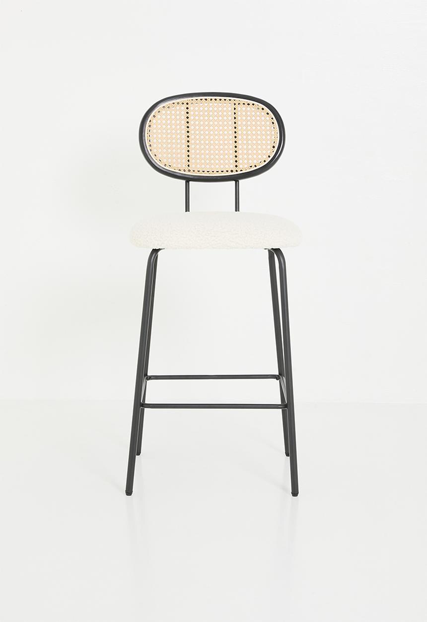 Sixth Floor - Sherpa & rattan counter stool - black & natural