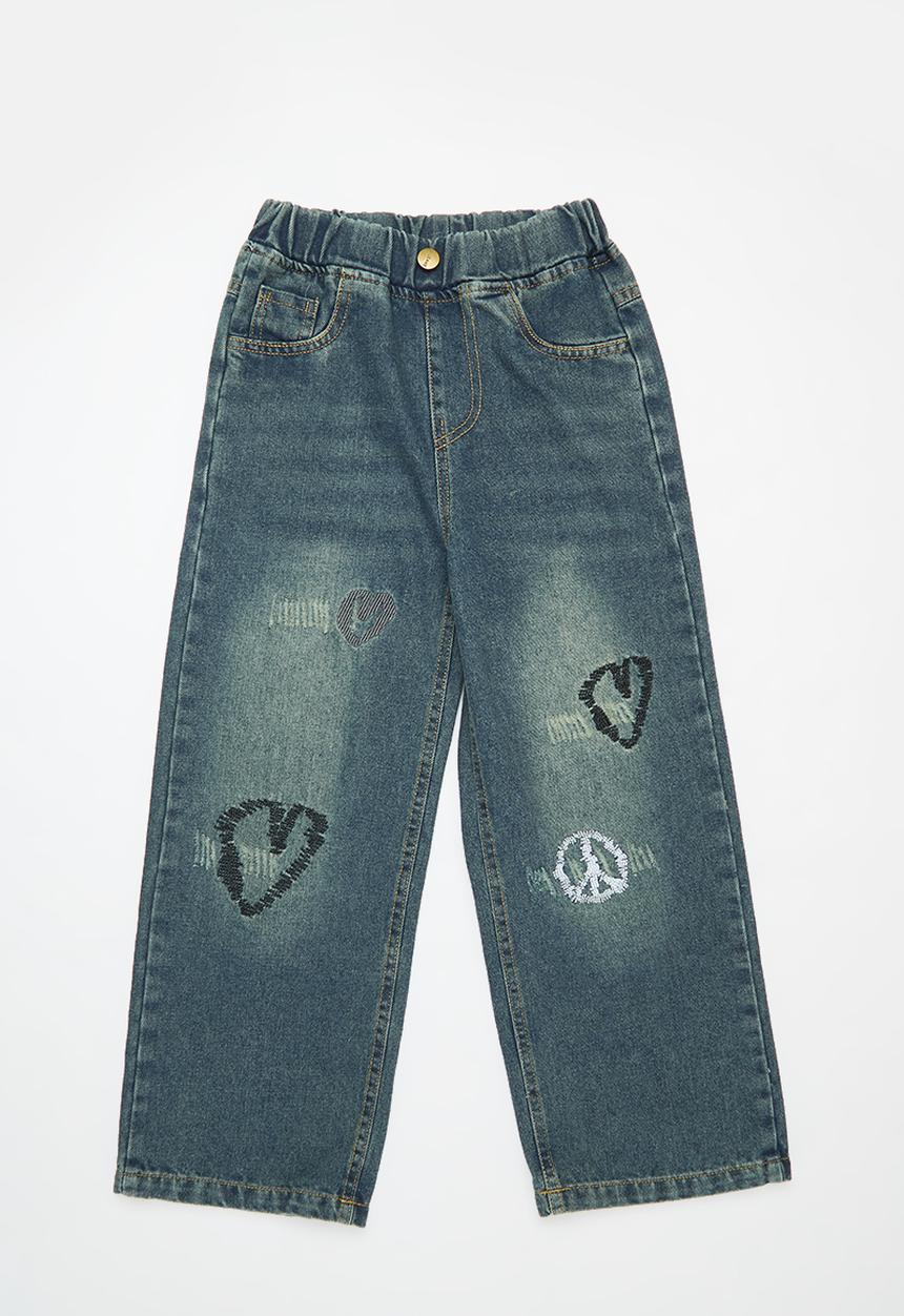 Pop Candy - Printed wide leg denim pants - indigo