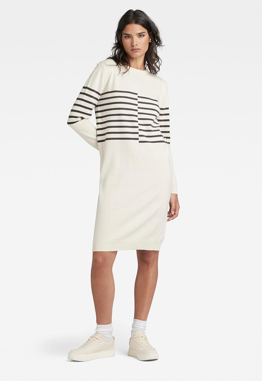 G-STAR - Broken stripe knitted dress wmn - antique white