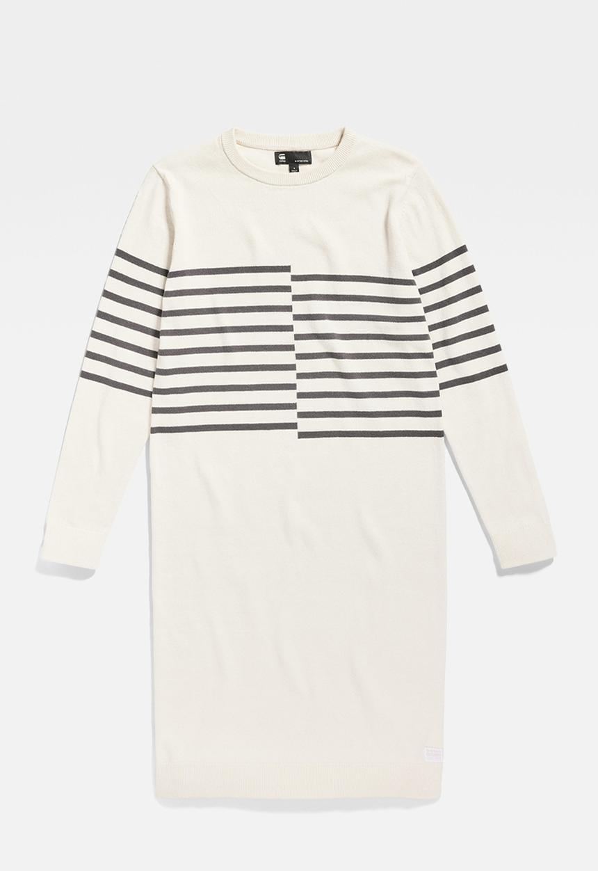 G-STAR - Broken stripe knitted dress wmn - antique white
