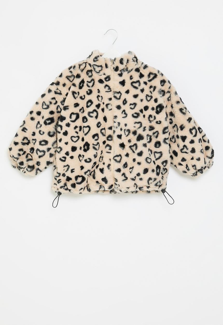 Pop Candy - Heart print jacket - beige & black