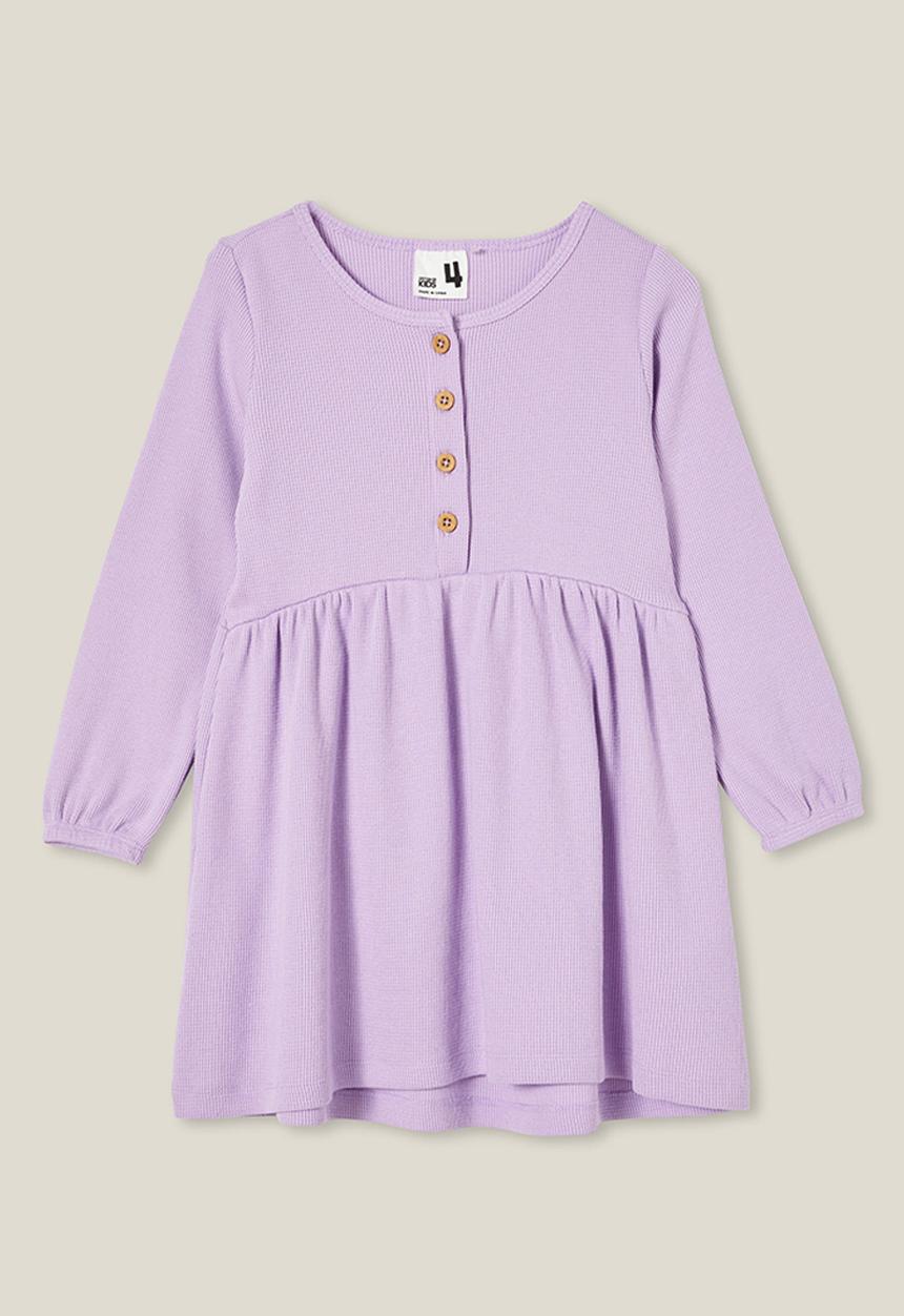 Cotton On - Sally button front long sleeve dress - lilac drop waffle