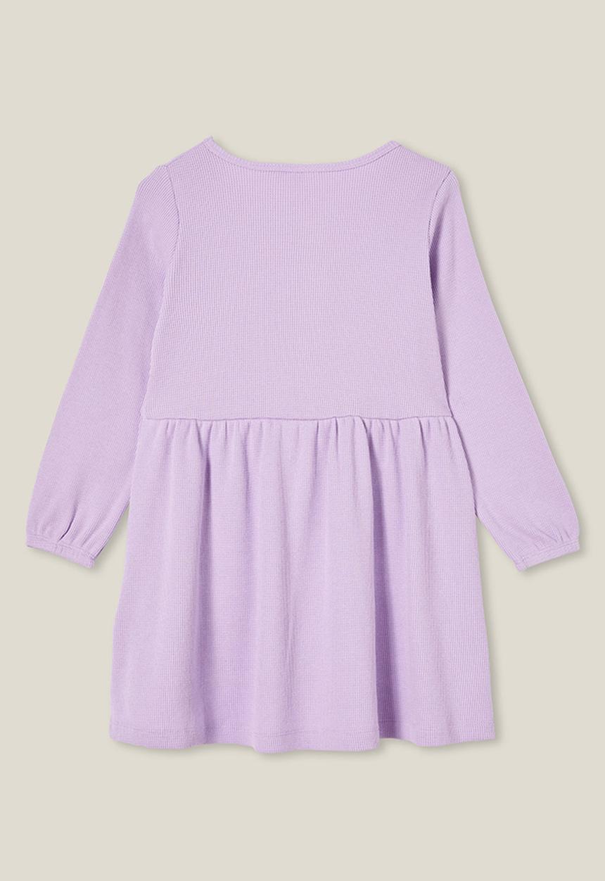Cotton On - Sally button front long sleeve dress - lilac drop waffle
