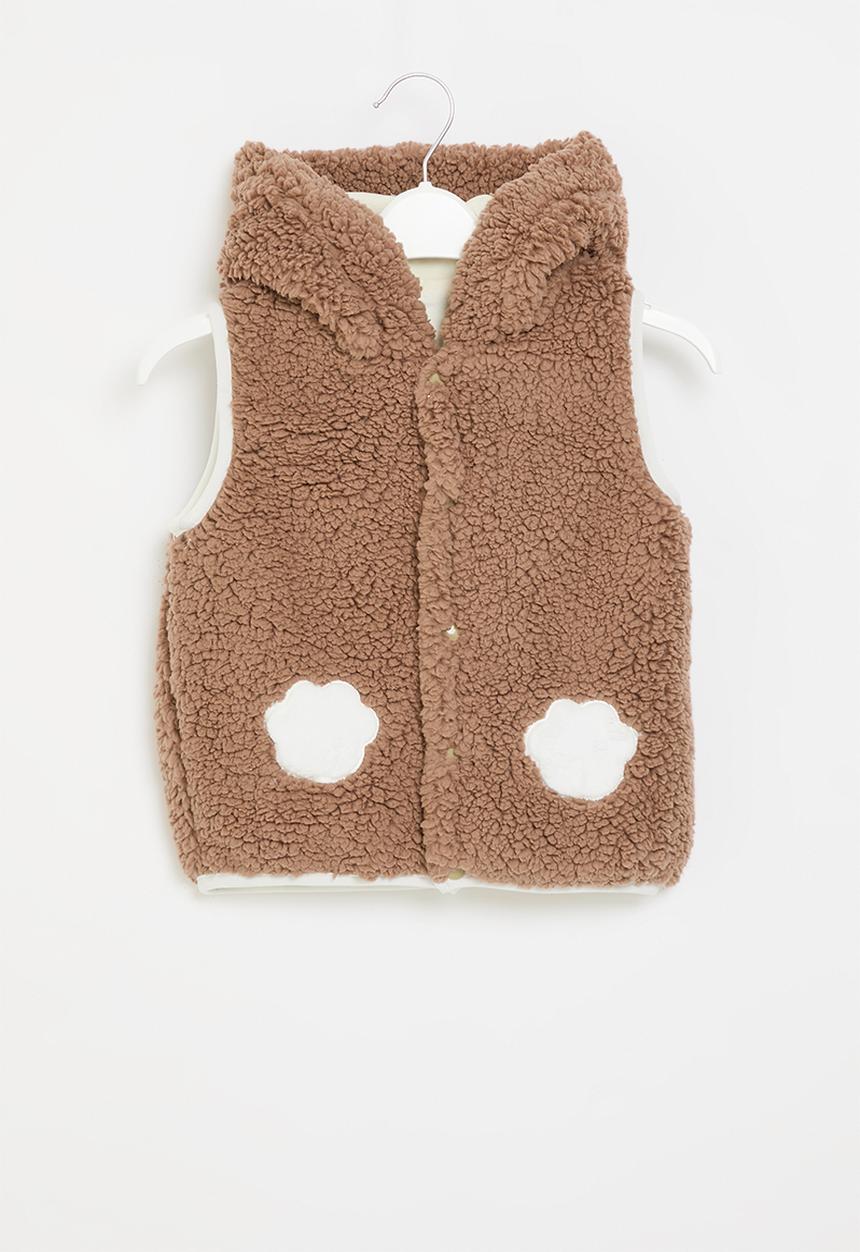 Pop Candy - Hooded sherpa vest - brown