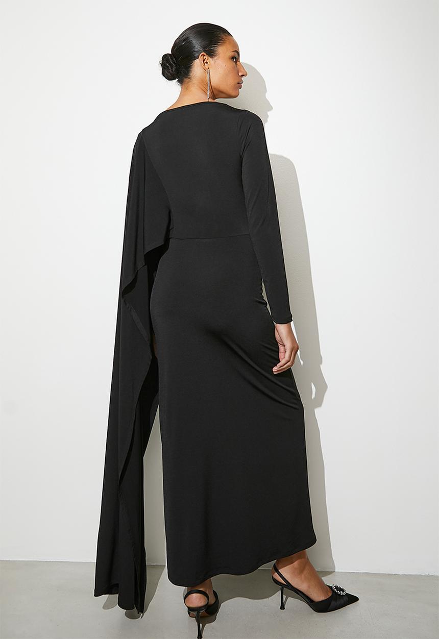 VELVET - Cape column midi dress - black