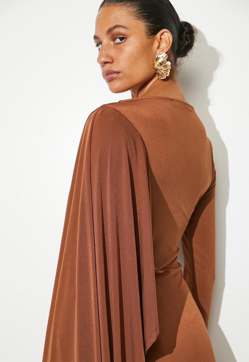 VELVET - Cape column midi dress - brandy brown