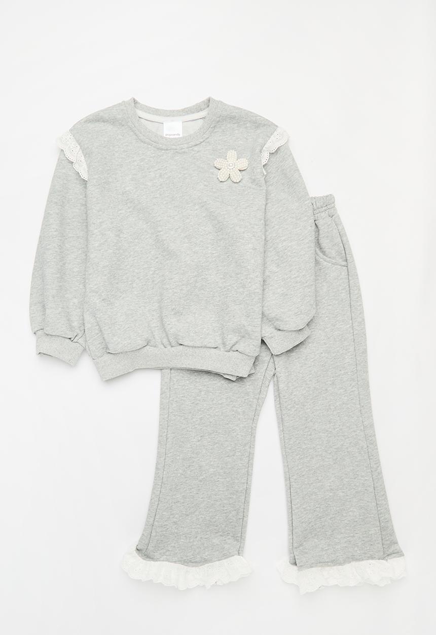 Pop Candy - Frilled sweat top and pants set-grey