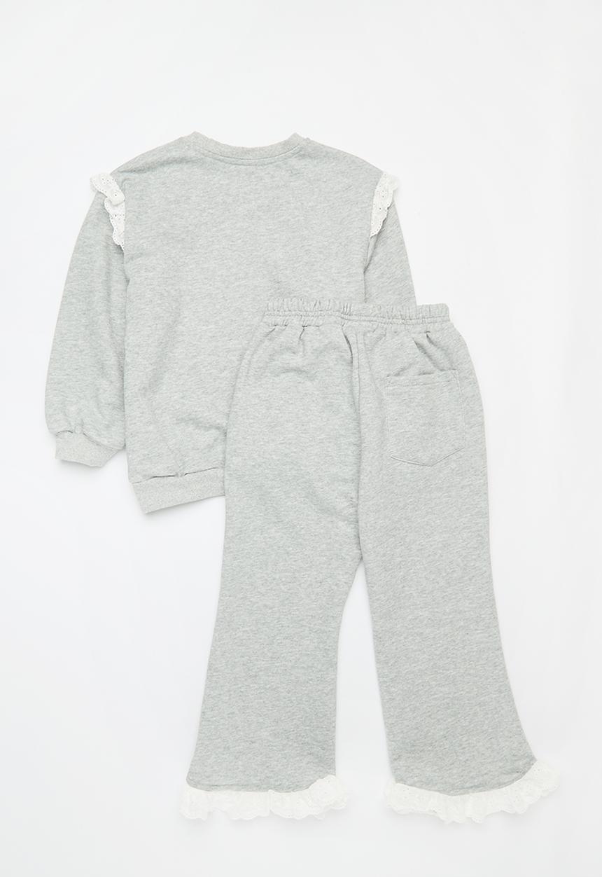 Pop Candy - Frilled sweat top and pants set-grey