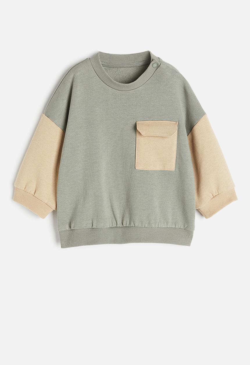 H&M - Cotton sweatshirt - green & beige