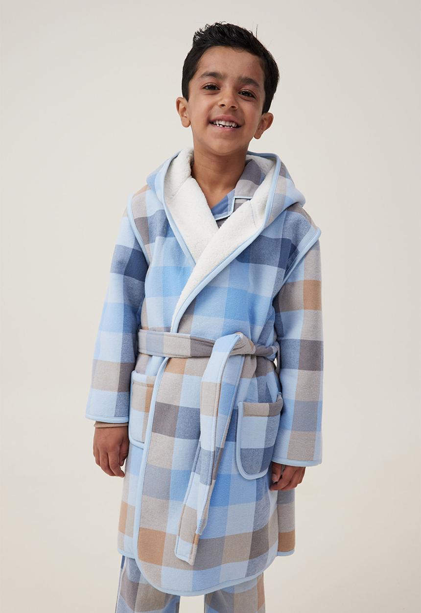 Cotton On - Boys flannel hooded gown - frosty blue/winters check