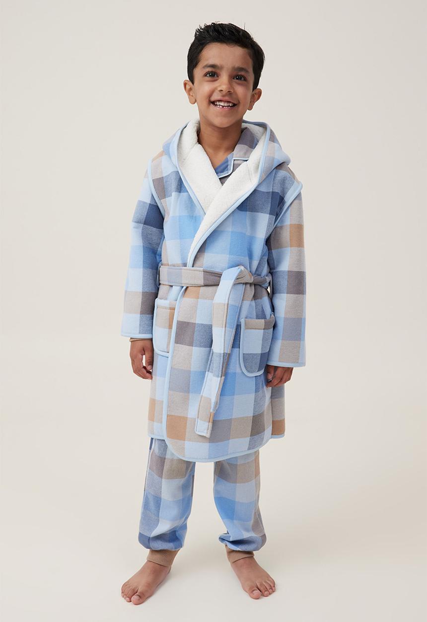 Cotton On - Boys flannel hooded gown - frosty blue/winters check