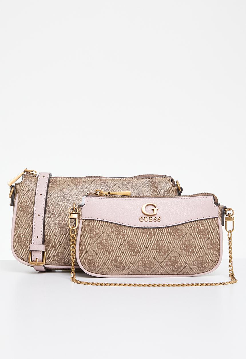 GUESS - Nell logo dbl pouch crossbody - latte logo rose