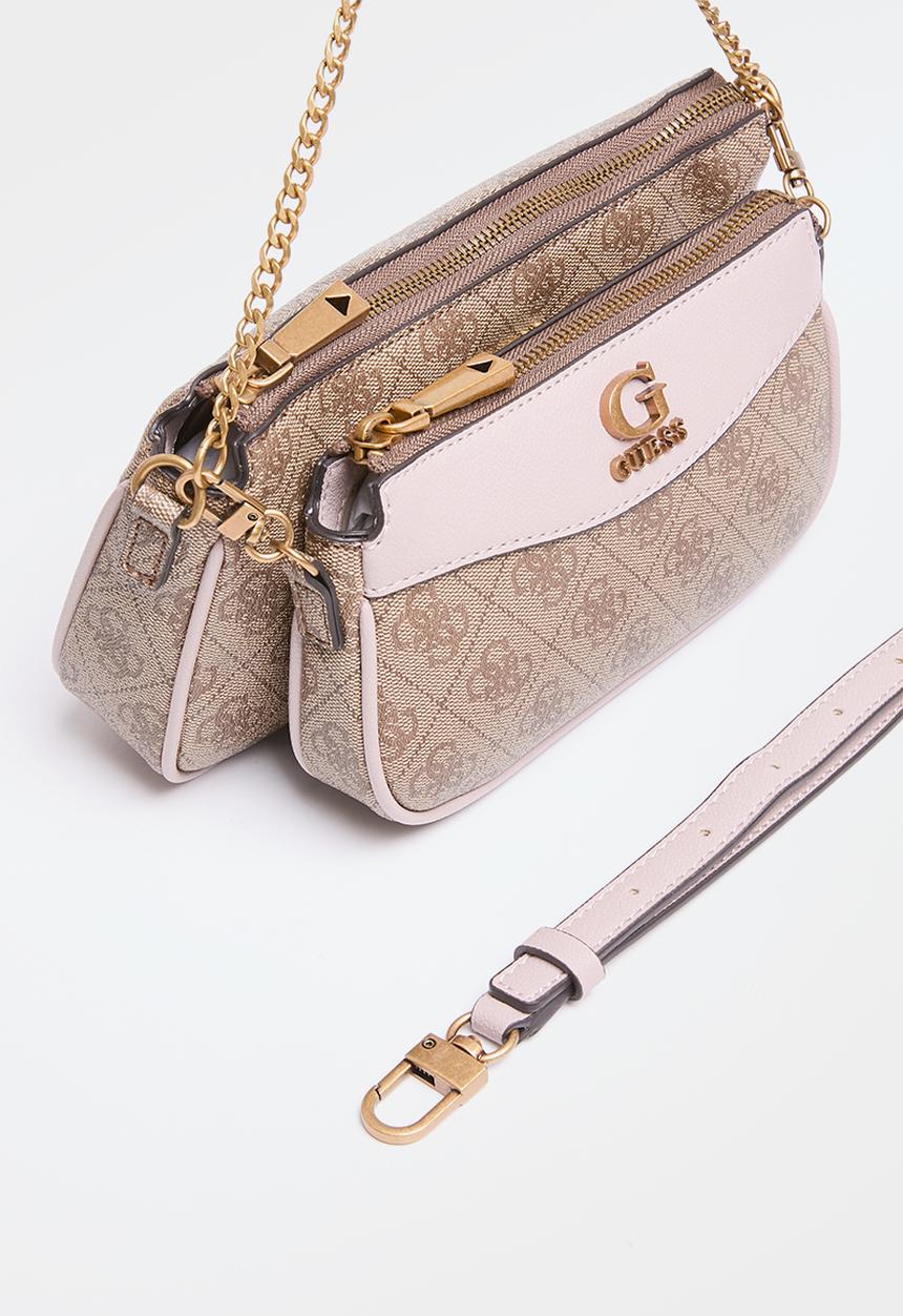 GUESS - Nell logo dbl pouch crossbody - latte logo rose