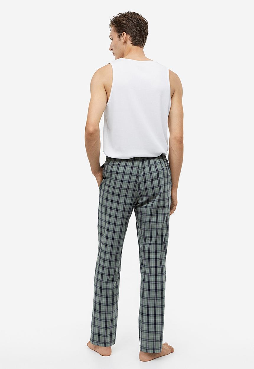 H&M - Regular fit pyjama bottoms - light khaki green/checked