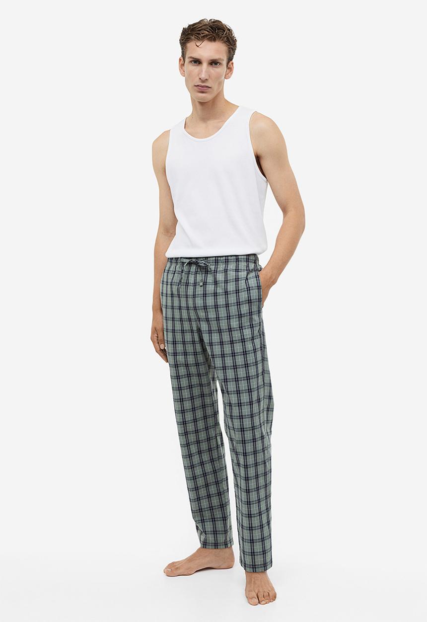 H&M - Regular fit pyjama bottoms - light khaki green/checked