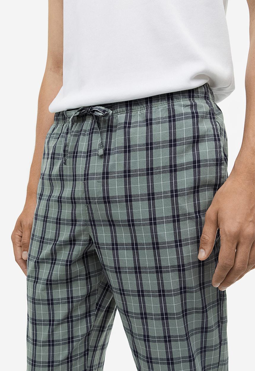 H&M - Regular fit pyjama bottoms - light khaki green/checked