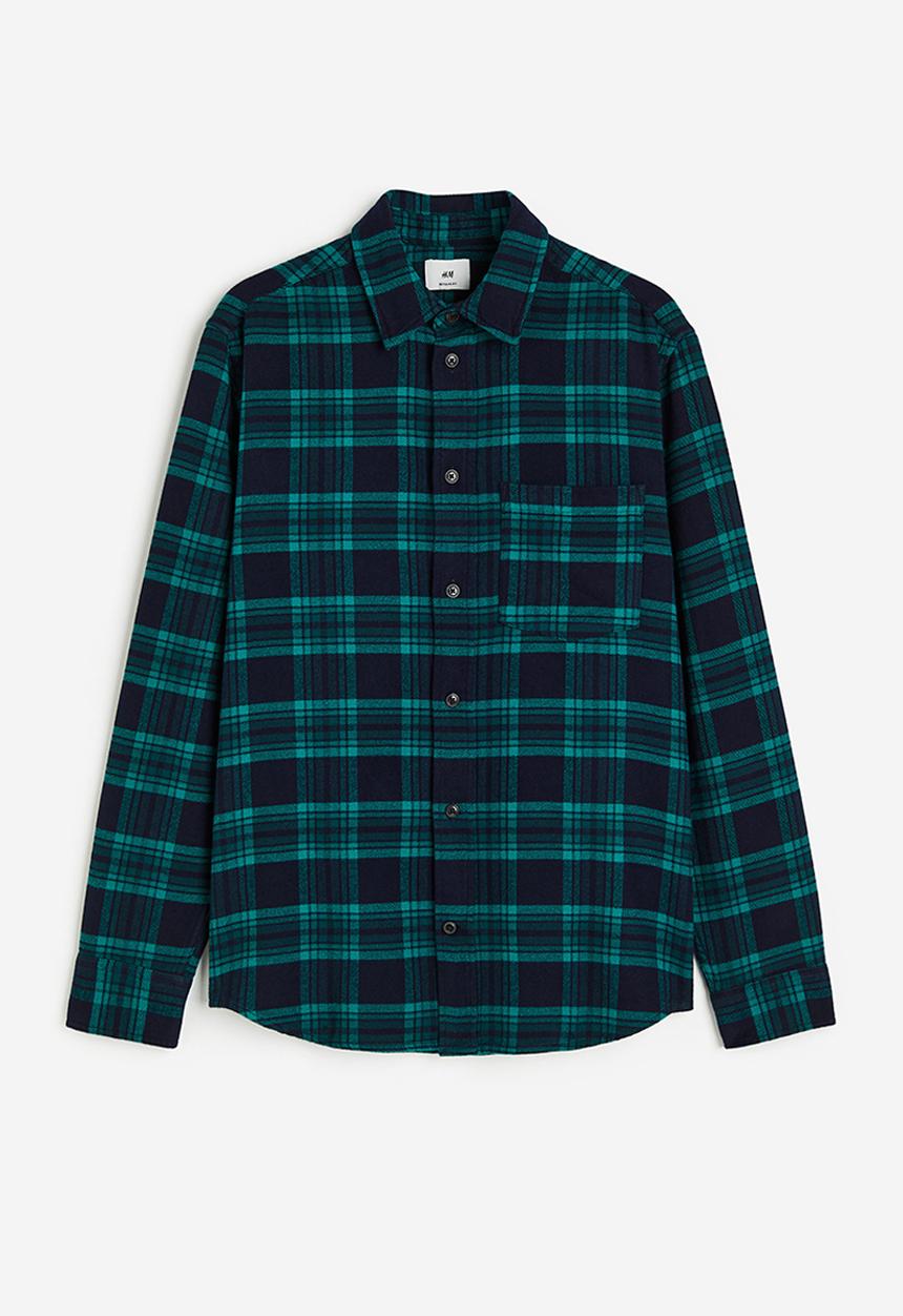 H&M - Regular fit flannel shirt - dark blue/checked