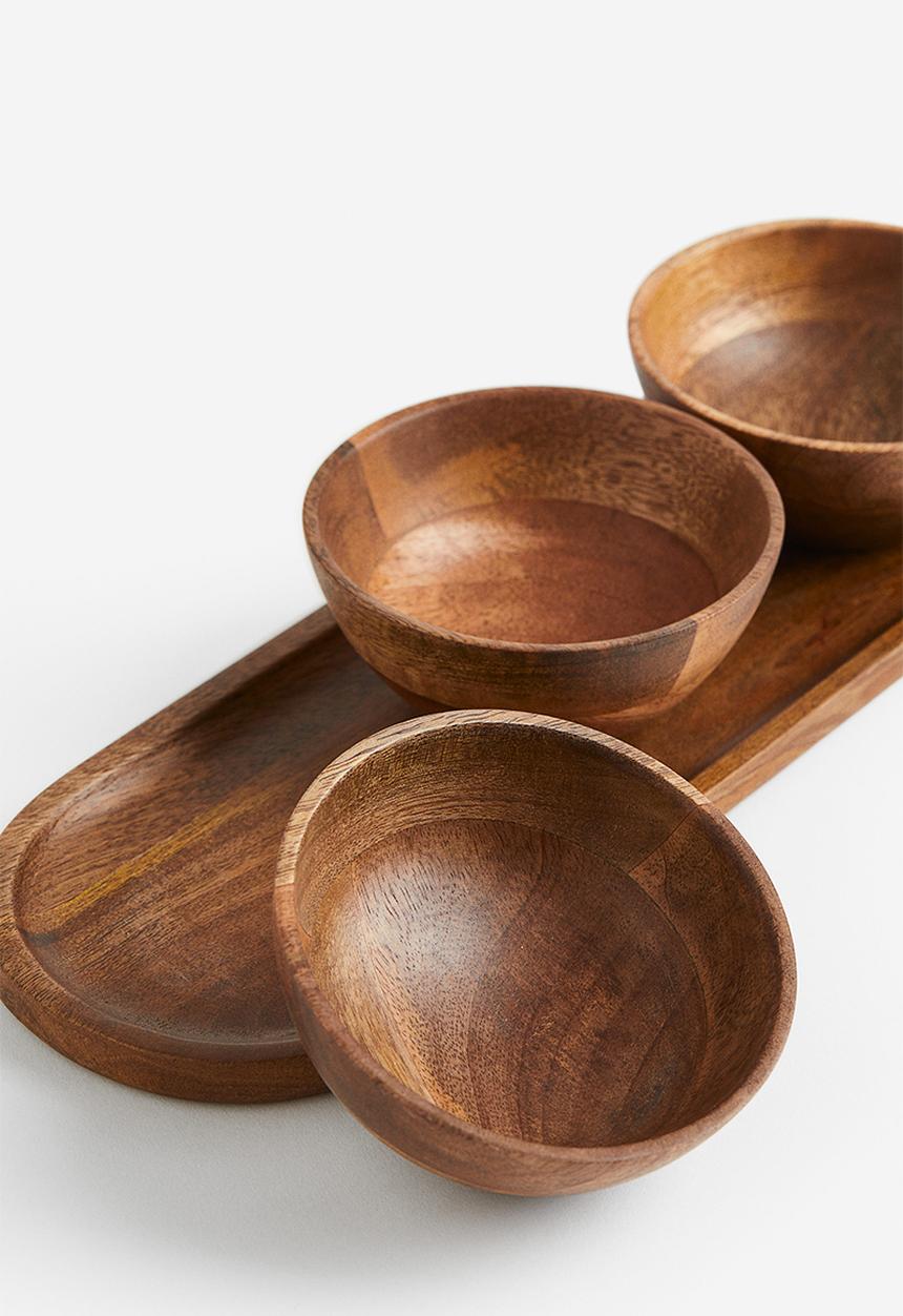 H&M - Wooden serving bowls and tray - brown