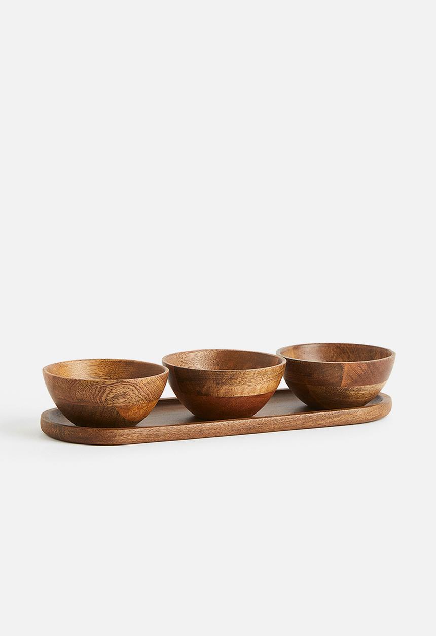 H&M - Wooden serving bowls and tray - brown
