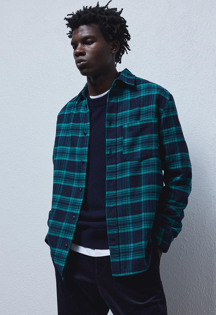 H&M - Regular fit flannel shirt - dark blue/checked