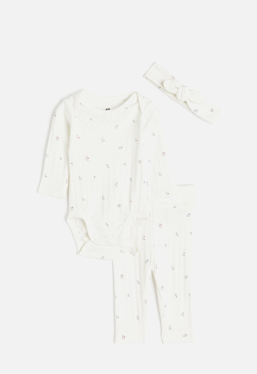 H&M - 3-Piece cotton set - white floral 