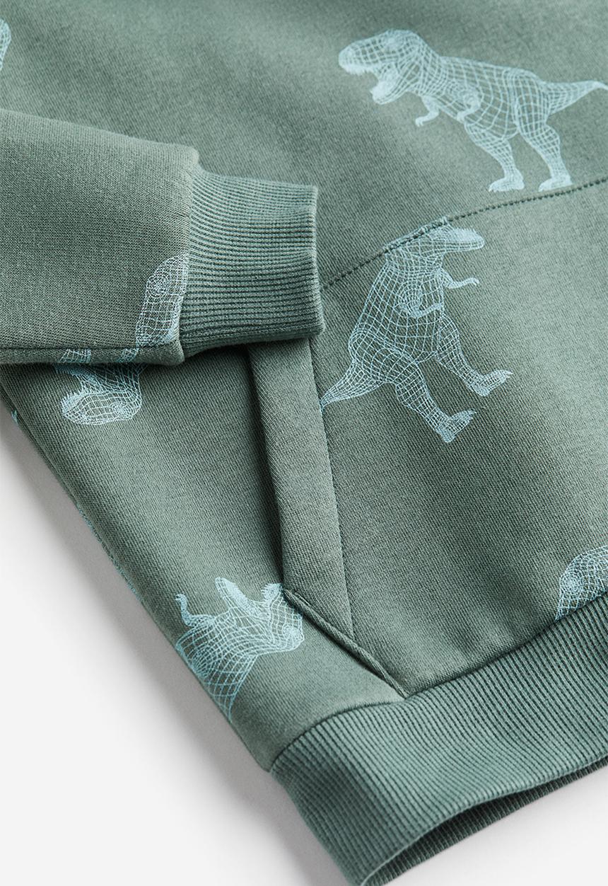 H&M - Hoodie - dusty green dinosaurs