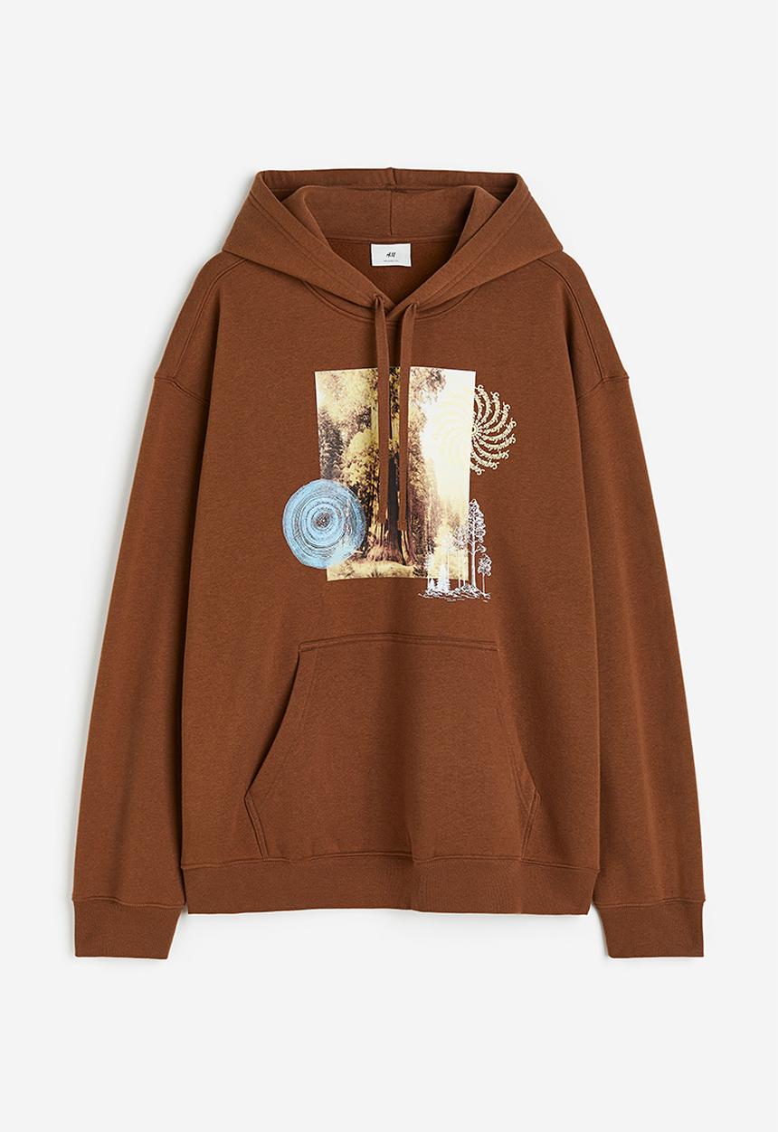 H&M - Loose fit printed hoodie - brown/trees