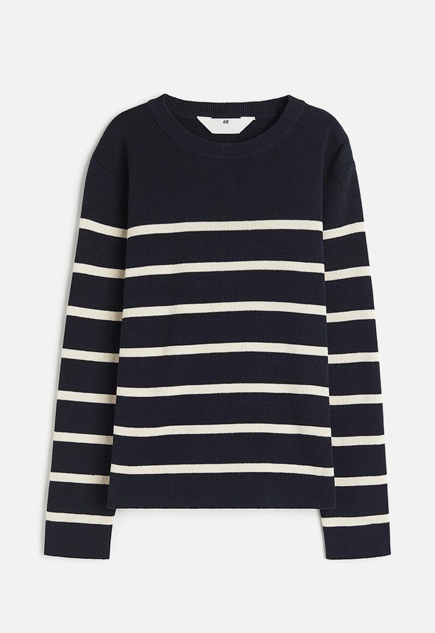 H&M - Fine-knit cotton jumper - navy blue striped