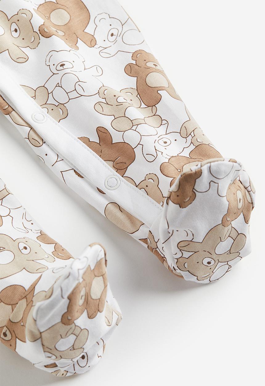 H&M - 3-Pack cotton sleepsuits - light beige teddy bears
