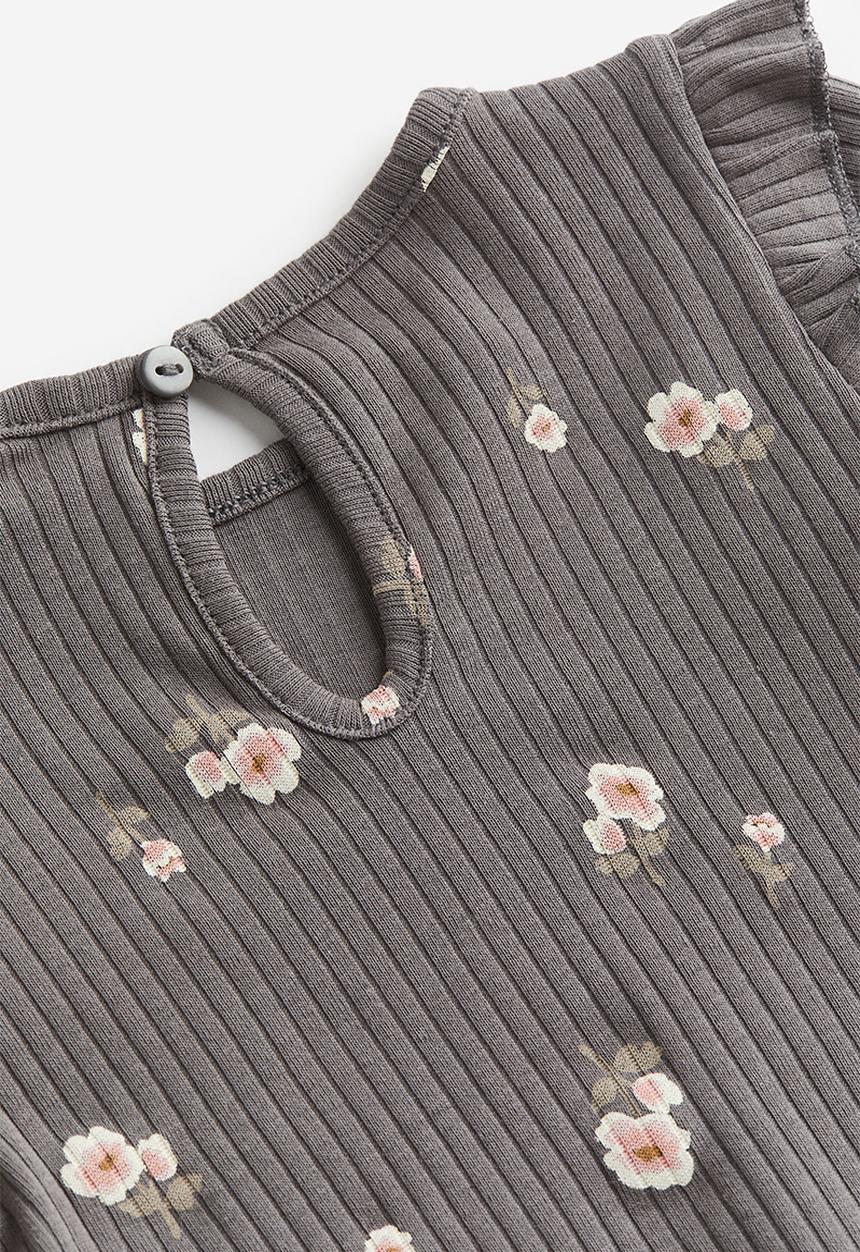 H&M - 3-Piece ribbed set - grey floral