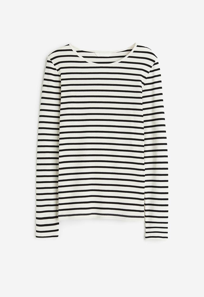 H&M - Ribbed jersey top - white striped