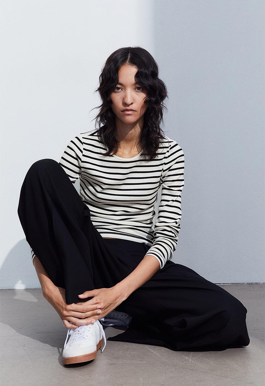H&M - Ribbed jersey top - white striped