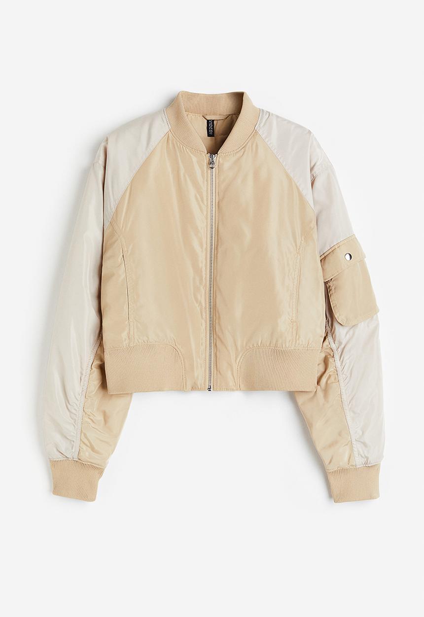 H&M - Padded bomber jacket - beige block-coloured 