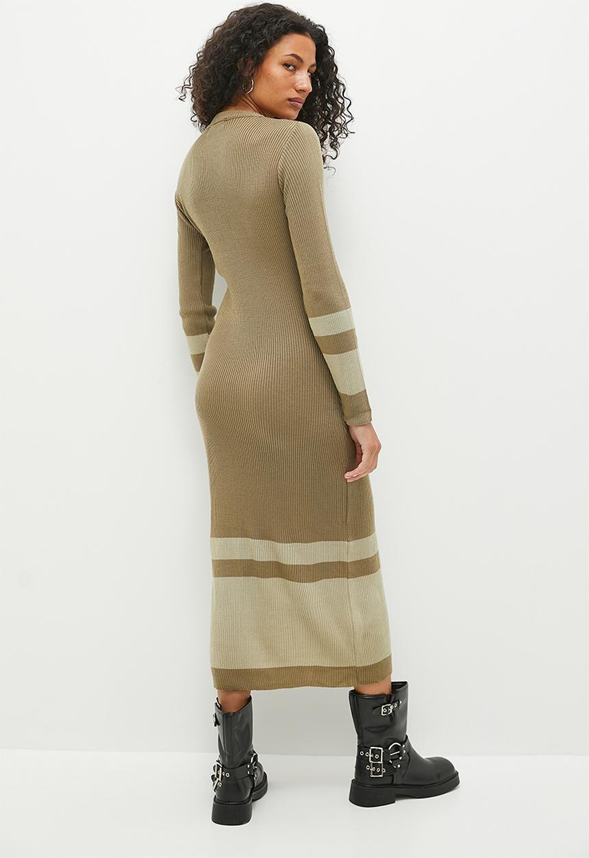 Superbalist - Border column knitwear midi dress - tan & biscuit