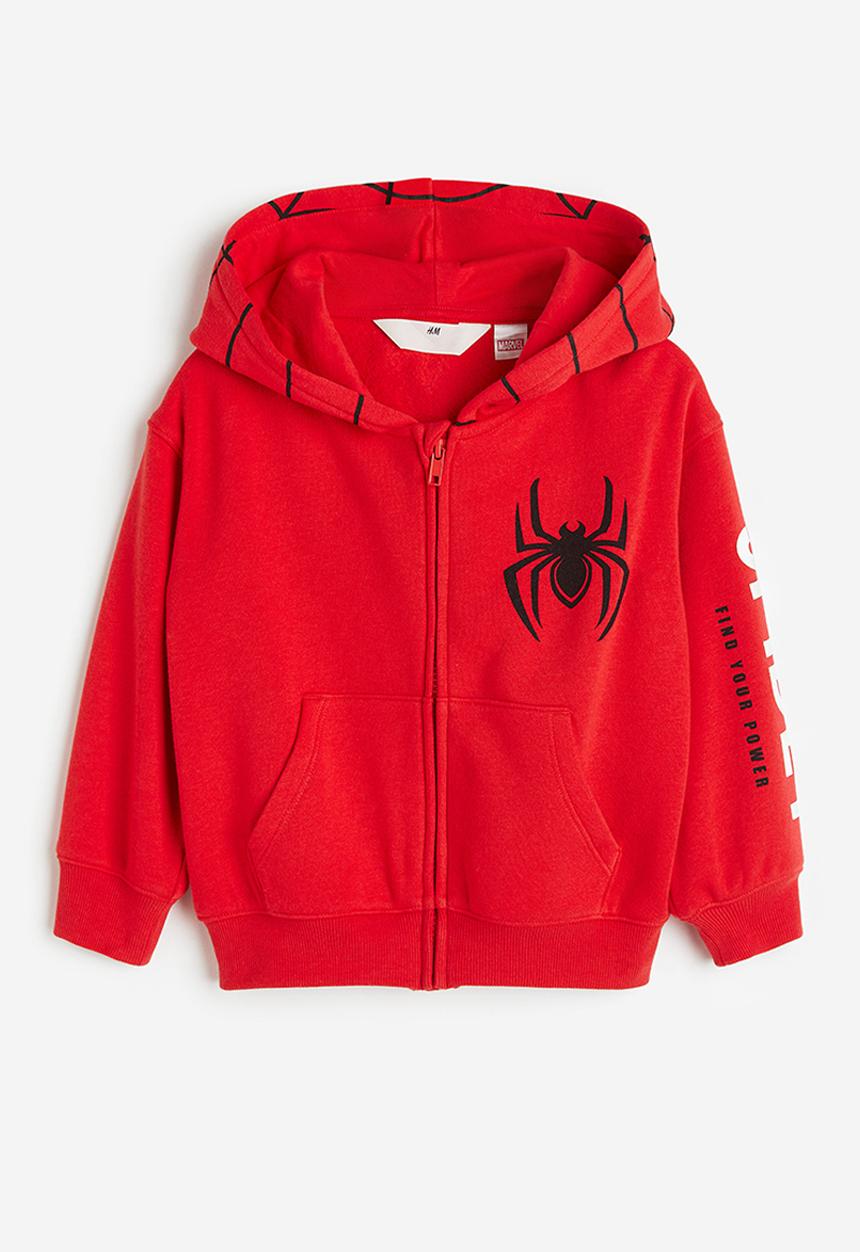 H&M - Printed zip-through hoodie - red & spider-man