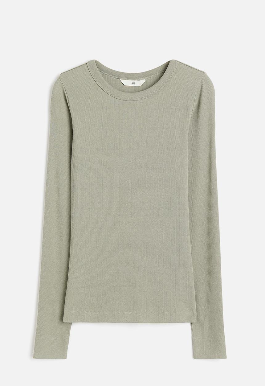 H&M - Ribbed modal-blend top - light khaki green