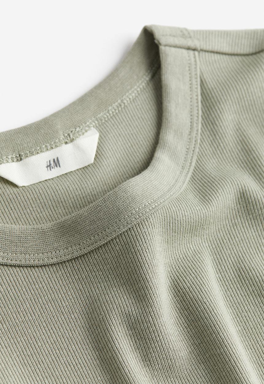 H&M - Ribbed modal-blend top - light khaki green