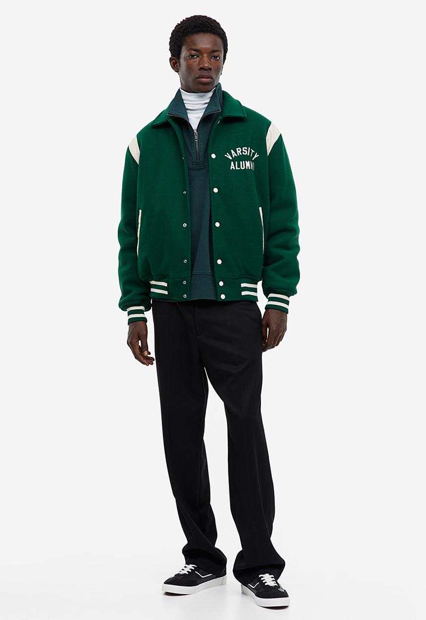 H&M - Loose fit varsity jacket - dark green/varsity alumni