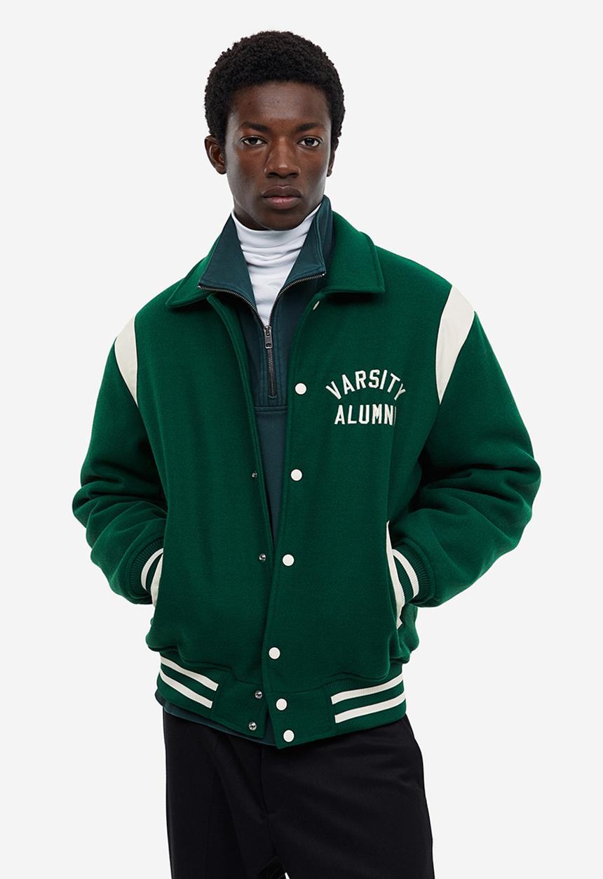 H&M - Loose fit varsity jacket - dark green/varsity alumni