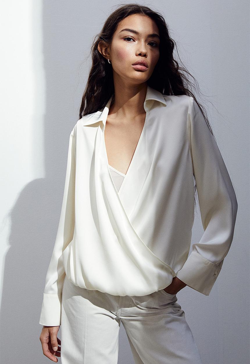 H&M - Wrapover satin blouse - white
