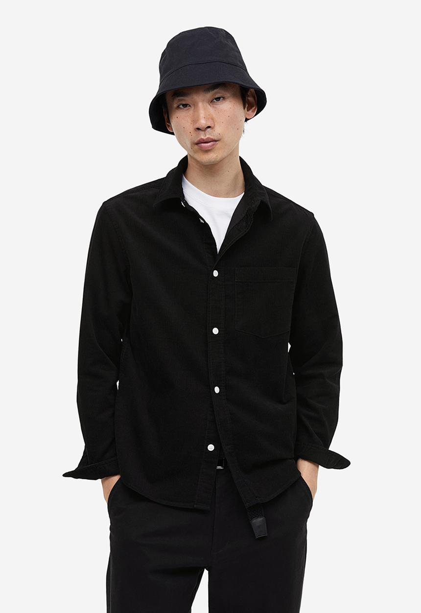H&M - Regular fit corduroy shirt - black