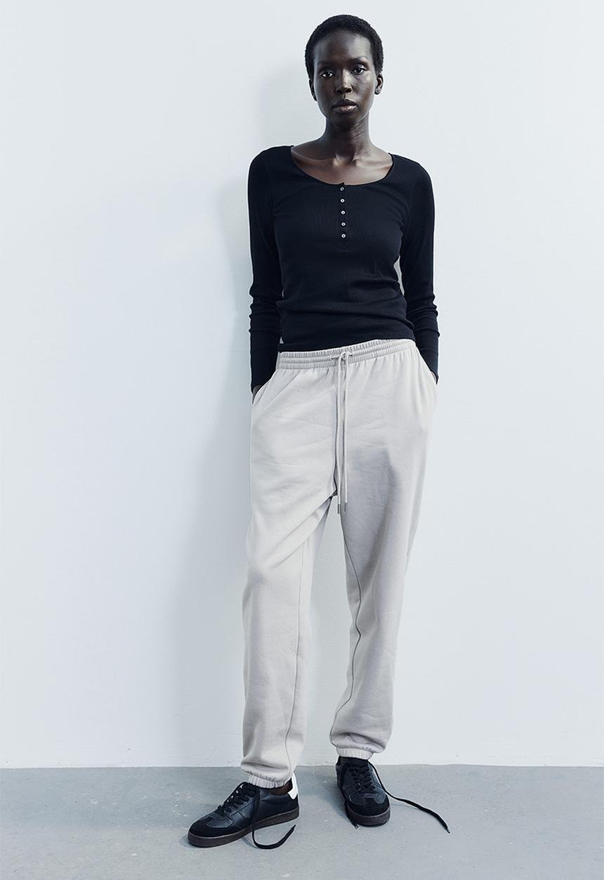 H&M - Ribbed henley top - black