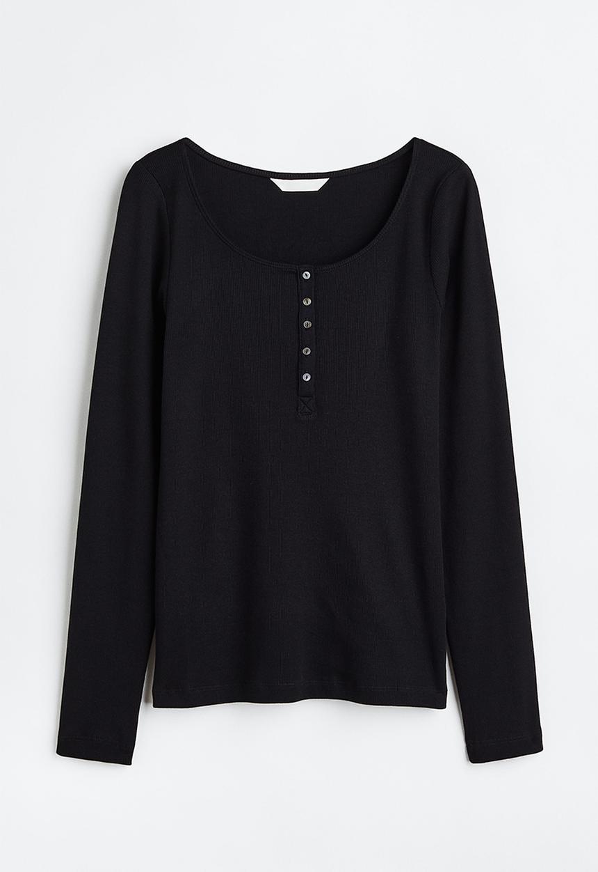 H&M - Ribbed henley top - black