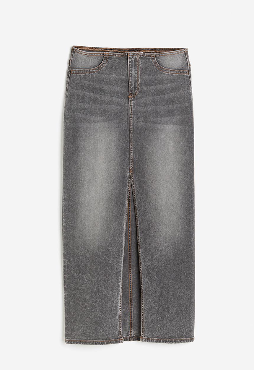 H&M - Slit-hem denim skirt - grey