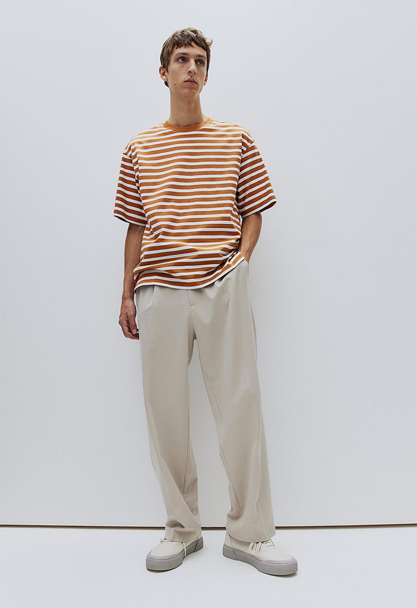 H&M - Loose fit cotton t-shirt - light brown/striped