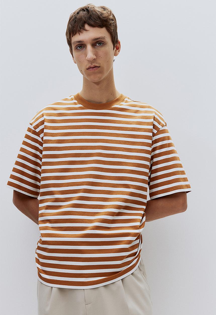 H&M - Loose fit cotton t-shirt - light brown/striped