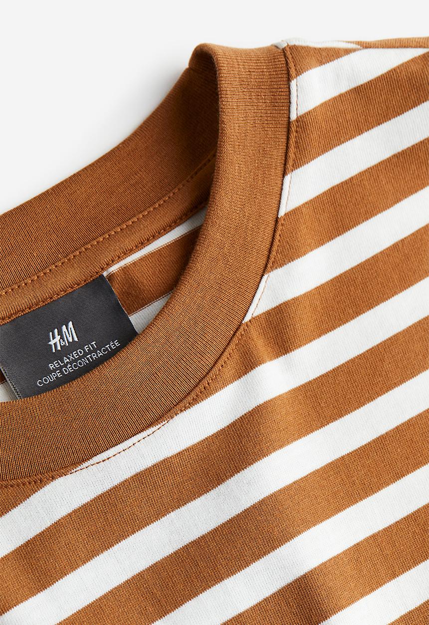H&M - Loose fit cotton t-shirt - light brown/striped