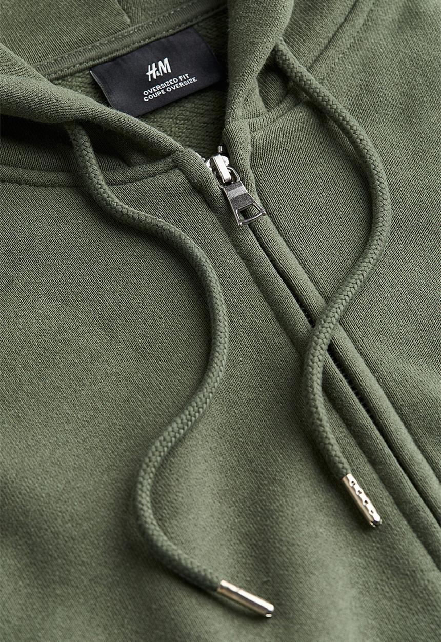 H&M - Oversized fit zip-through hoodie - khaki green