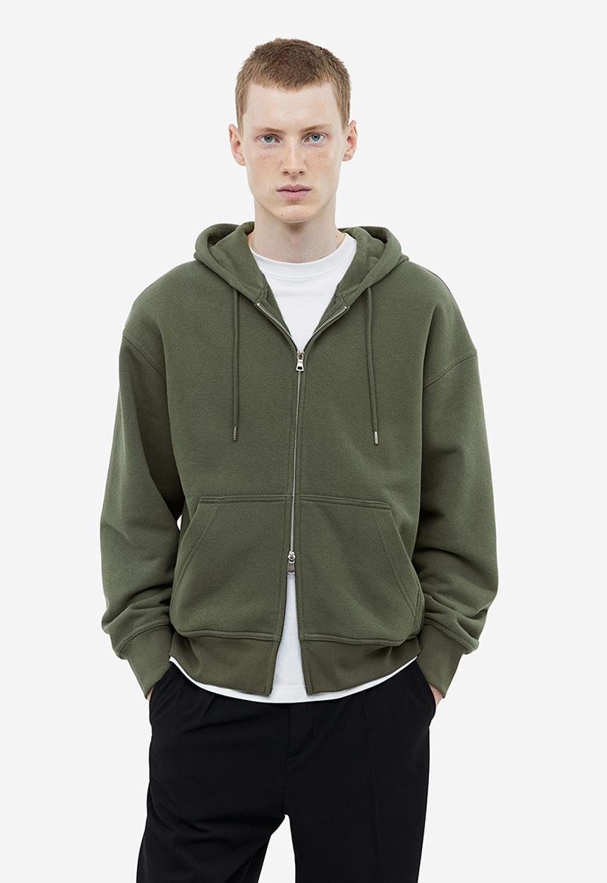 H&M - Oversized fit zip-through hoodie - khaki green