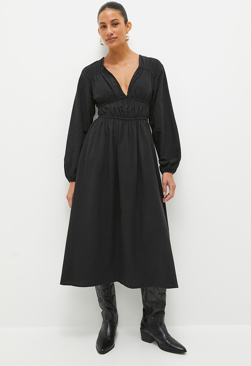Superbalist - Empire shirred bodice  midi dress - black
